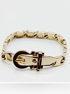 Ferragamo Gold Vara Buckle Interlinked Chain Bracelet Mint Rare